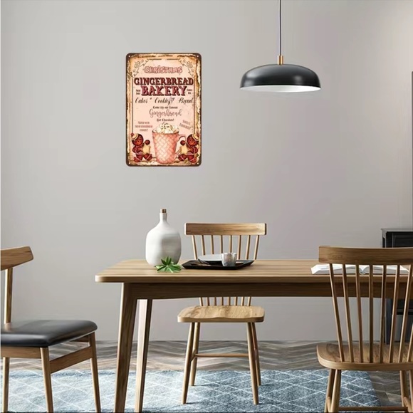 Christmas Gingerbread Bakery Pink Metal Sign Hot Chocolate Cookies - Picture 2 of 3